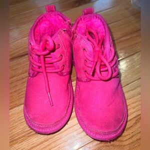 UGG Kids Bright Pink Suede Lace-Up Boots